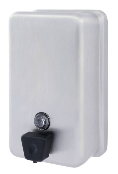 40oz Vertical Surface Mounted Satin Stainless Steel Push-In Operated Soap Dispenser